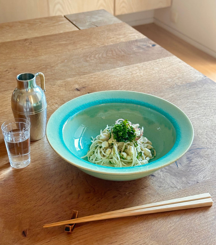 白いとうもろこしと大葉の素麺